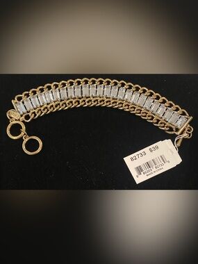 NWT ViVI Gold-Tone Bracelet with Clear Baguette Crystals.